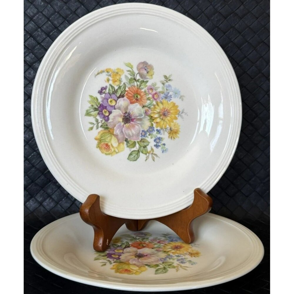 Edwin Knowles Bread Dessert Plates Forget Me Nots Roses Zinnias Vintage 1939